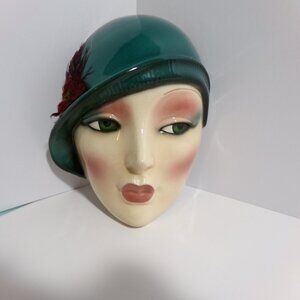 Vintage Clay Art SF Ceramic Face Mask Art Deco FLAPPER GIRL 8 3/4'' x 6''